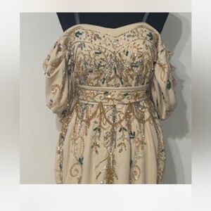 Beaded Ivory Off-Shoulder Evening Dress